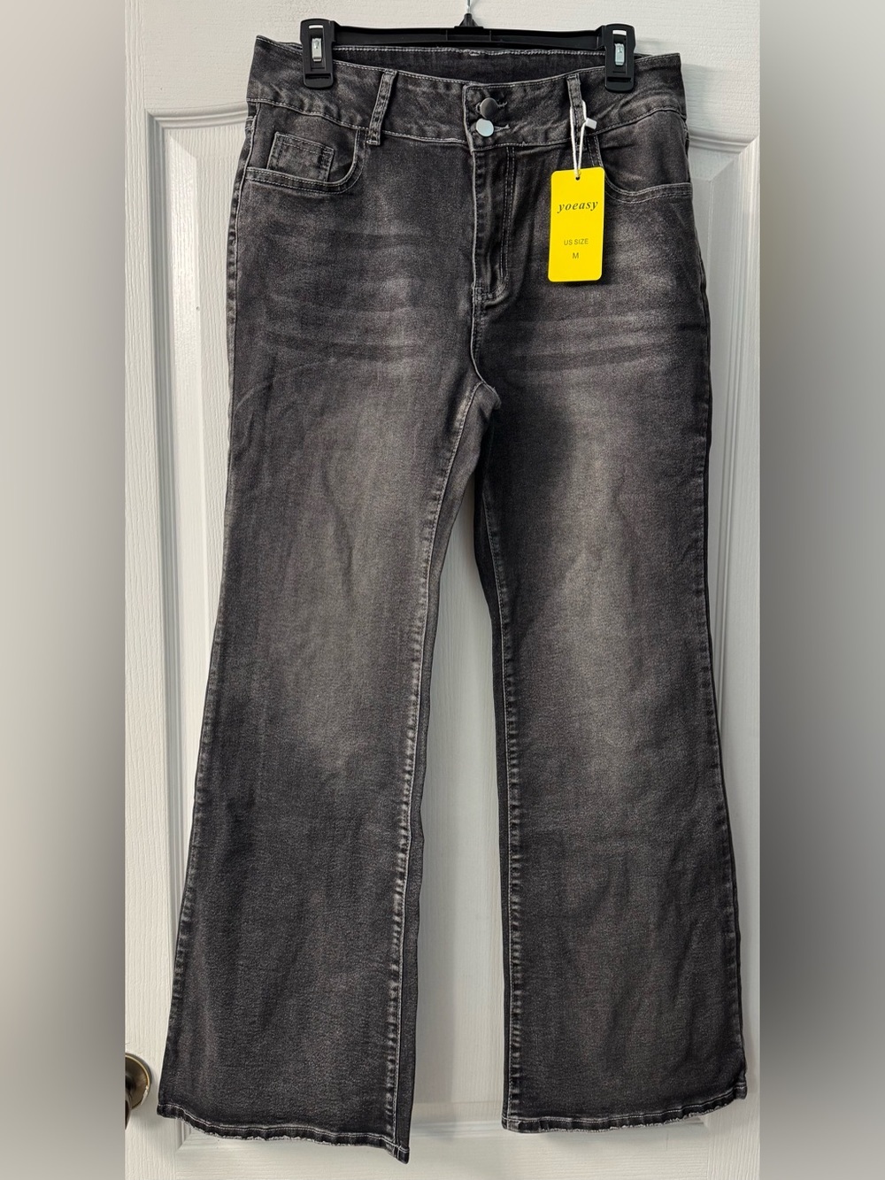 Yoeasy Women's Mid-Rise Black Washed Flare Jeans
